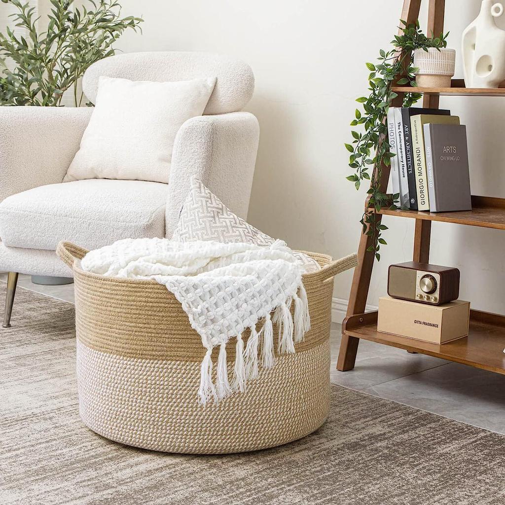 Cotton Rope Woven Laundry Hamper & Storage Basket, Large Capacity, Foldable for Clothes, Toys, and Sundries.