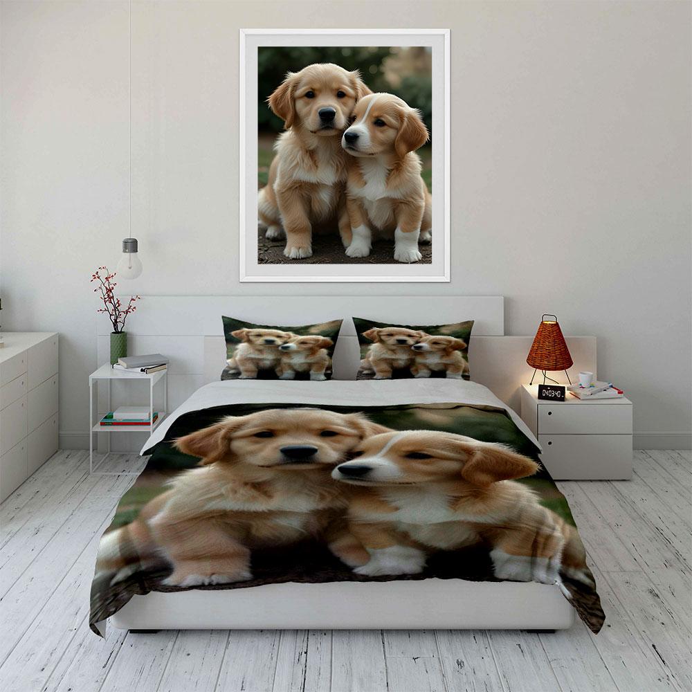 Golden Retriever Hundepaar. Bettwäsche-Sets Bettbezug-Sets Bettbezüge Kissenbezüge(1 * Bettbezug 2 * Kissenbezüge ohne Bettdecke)