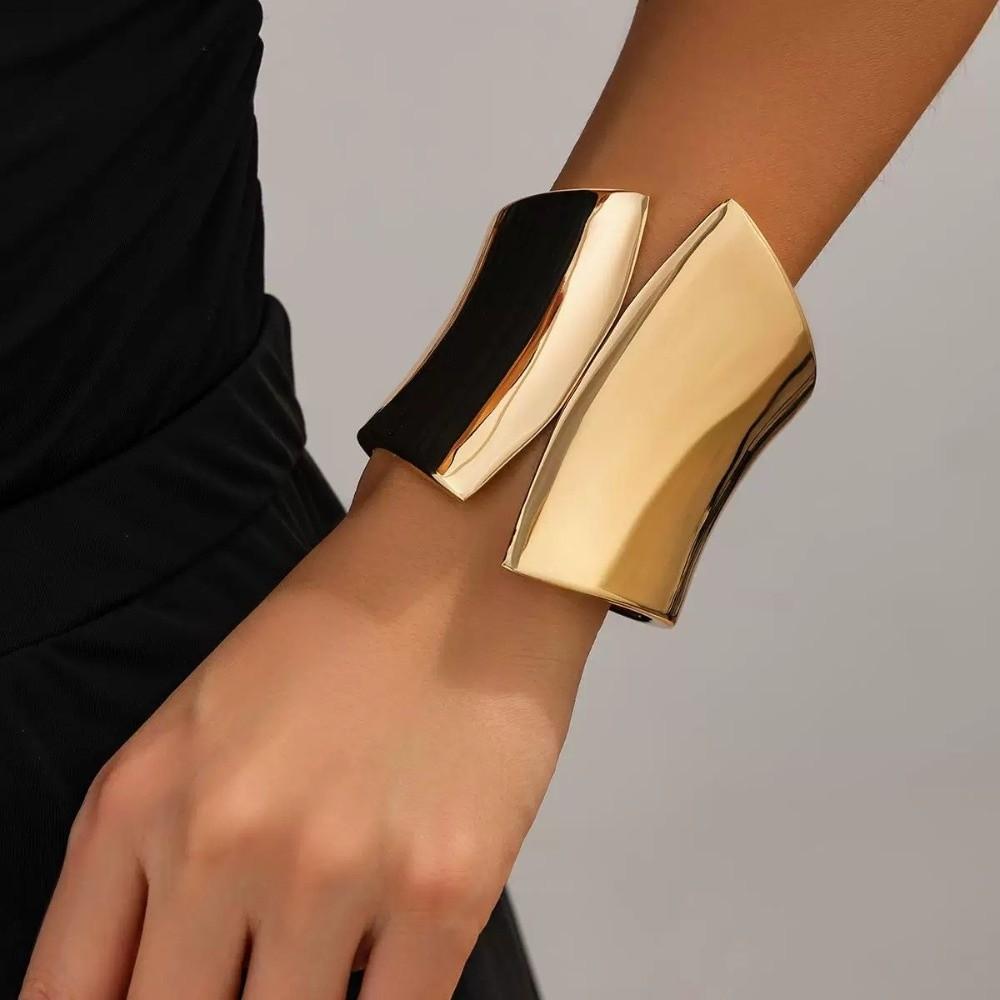 Metallic Finish Metal Bangle Extra Wide Open Bangle Bold Style Wide Cuff Bracelet Women Fashion