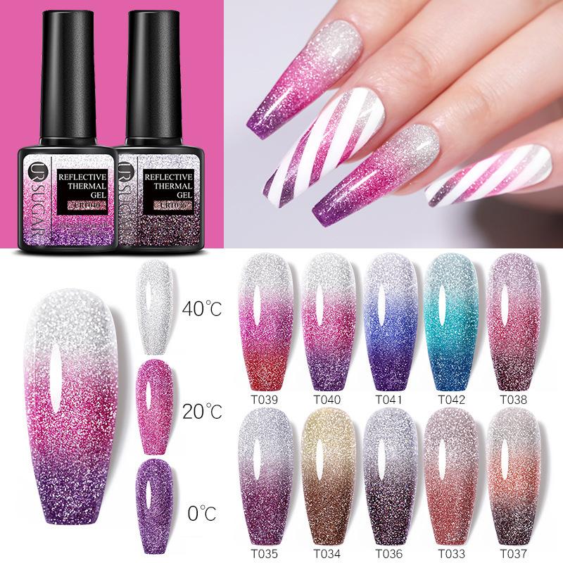 Bouncing Warm Glitter Powder Broken Diamond Glue, Bright And Explosive Glitter Phototherapy Glue Removable Color-Changing Nail Polish Glue Set
