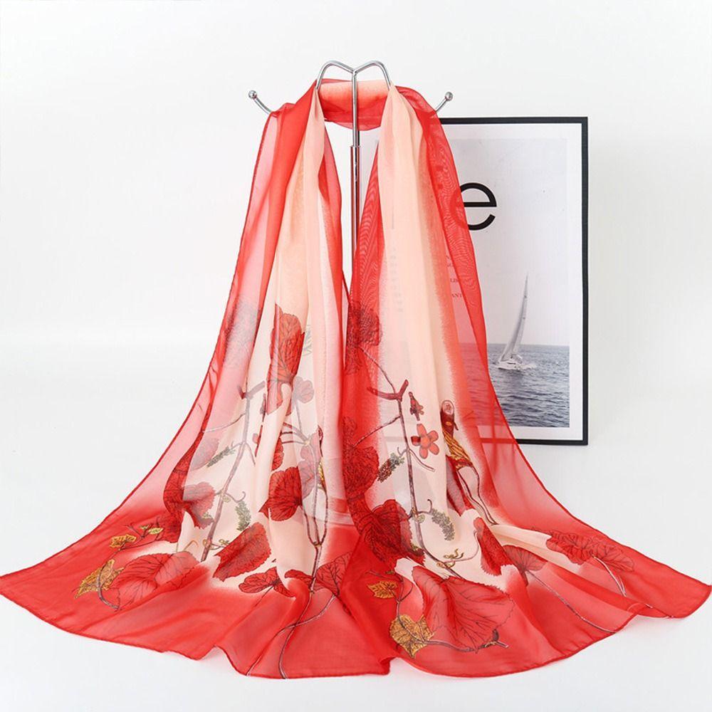160*50cm Chiffon Scarf Flower Print Shawl Silk Fashion Long Wrap Shawl  for Women
