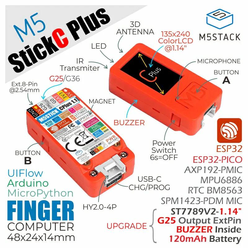 M5 StickC PLUS ESP32 IoT Dev Board - New Model with Graphical Programming Kit