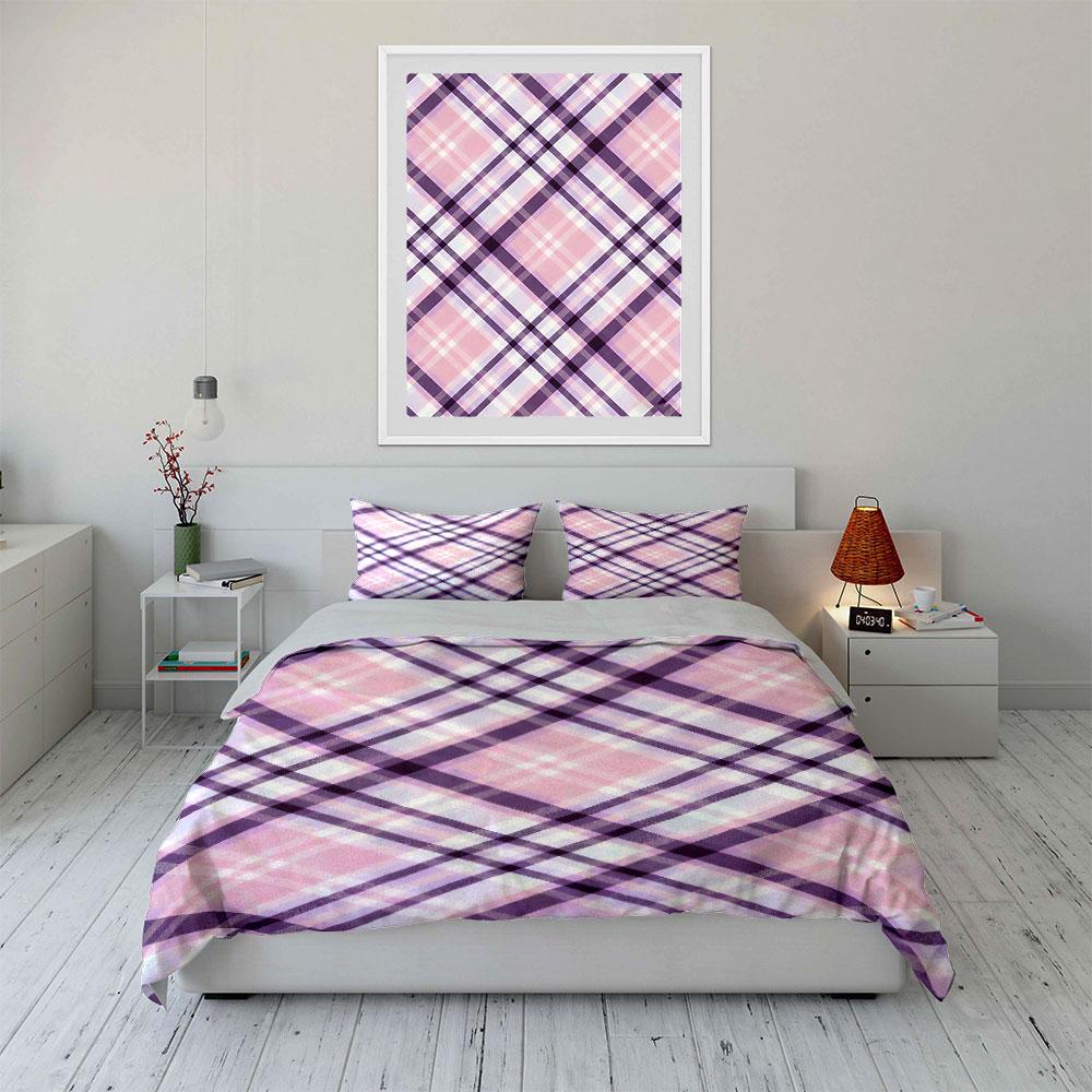 Purple and pink plaid. Bedding sets Duvet cover sets Duvet covers Pillowcases(1 * Duvet Cover 2 * Pillowcases, without duvet insert)