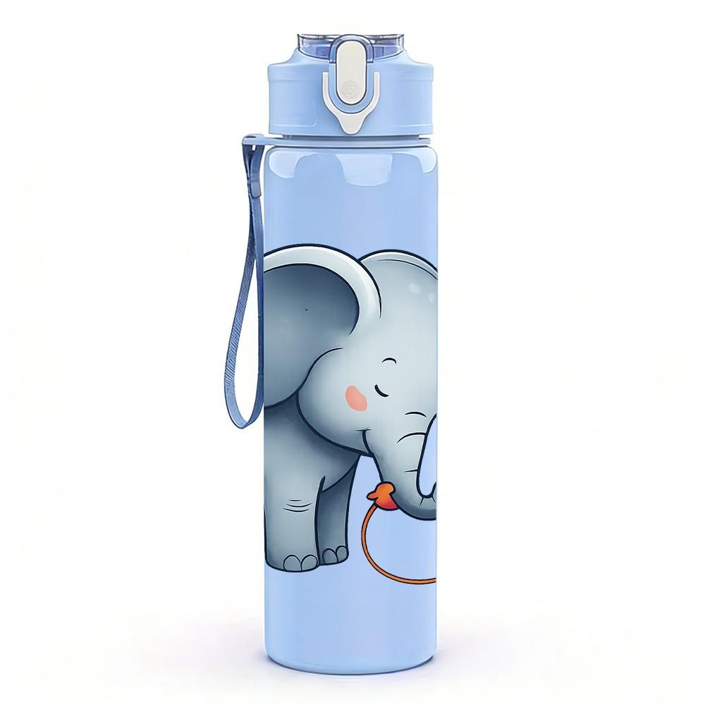 1PC Cute Elephant Playing Ball 750ml Color Plastic Sports Water Bottle Leakproof Flip Straw Lid Suitable for Sports Office Home Use