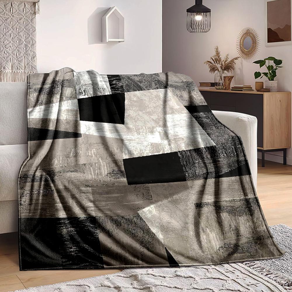 1Pc Abstract Black White Composition Blanket Soft And Comfortable Casual Warm Camping Travel Christmas Halloween Xmas Gift M92851