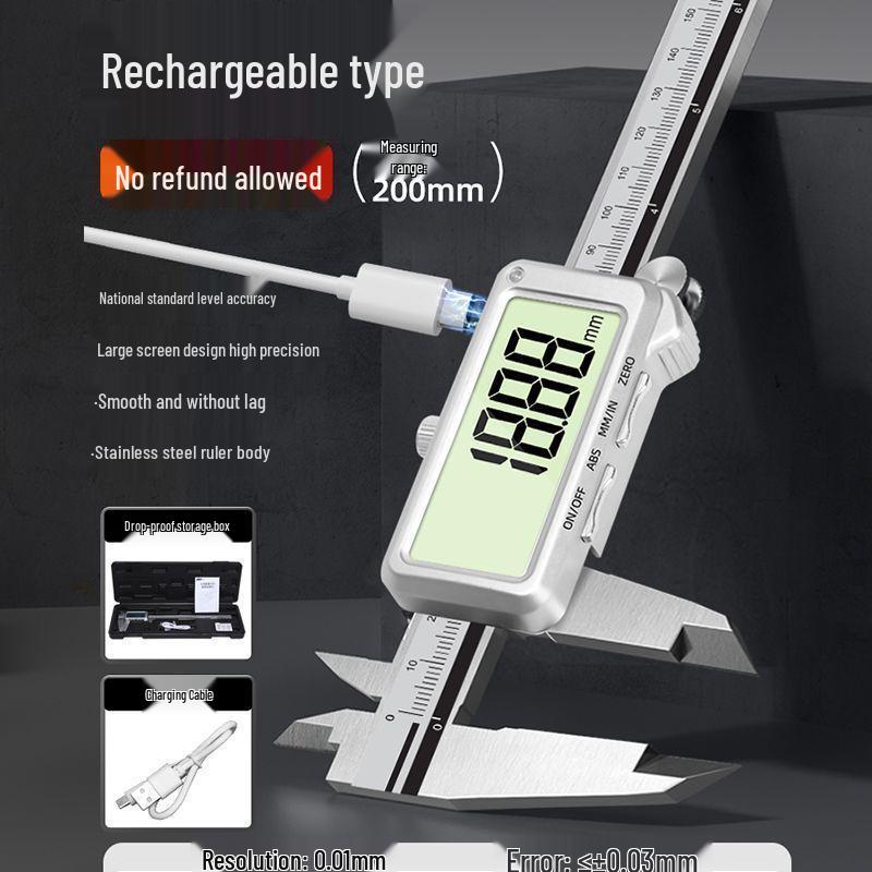 Rechargeable Waterproof Stainless Steel Digital Caliper - High Precision Industrial Grade