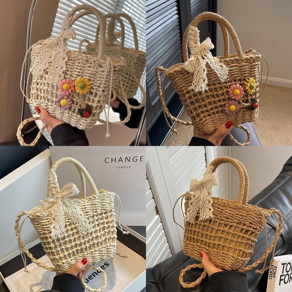 Chic Handcrafted Woven Bag Stylish Rattan Tote With Floral Print And Scarf