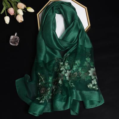 Luxury Silk Shawl Scarf for Women Design Embroidery Flowers Hijab Wraps Bufandas Female Headkerchief Fouloud Echarpe