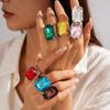 Exaggerated retro diamond-set geometric square open ring simple jewelry
