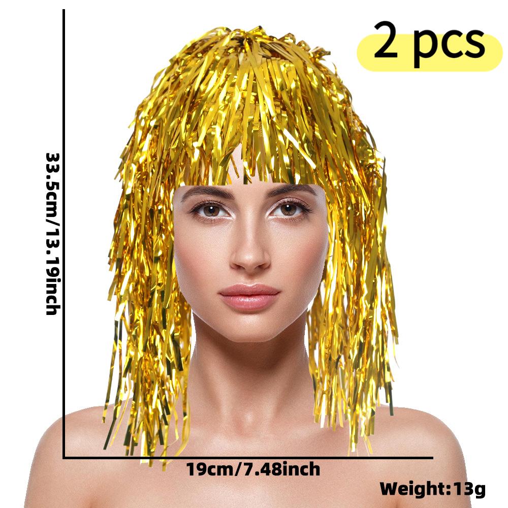 Sequin Wig Hat Birthday Party Gathering Sports Event Decoration Colorful Tassel Disposable Wig Prop Glitter Disco Masquerade