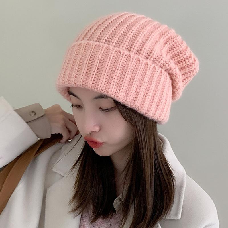 Winter wool hat women's versatile thick thread stacking hat autumn and winter warm thickened casual fashion knitted hat