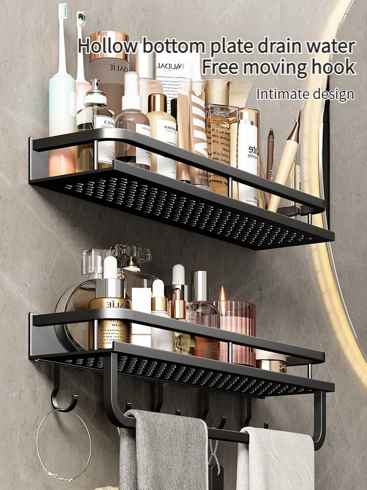 50CM/60CM Aluminum Bathroom Shelf Shelves Shampoo Makeup Storage Holder Kitchen Organizer Wall Mounted Rack Access