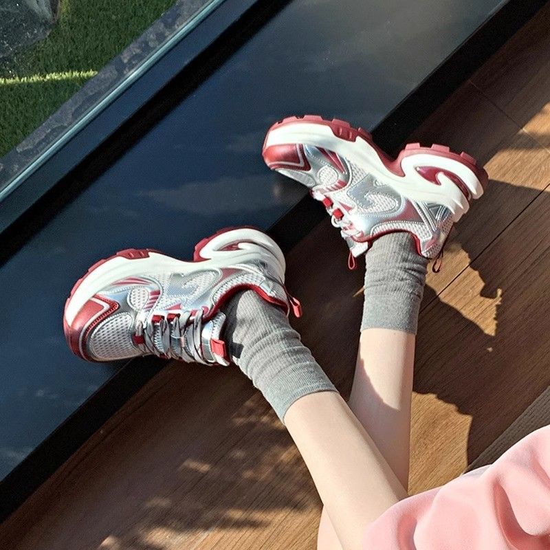 Super Fire Silver Dad Shoes 22 Years Old Spring and Summer New Small Height Increase Thick-soled Breathable Sports Shoes