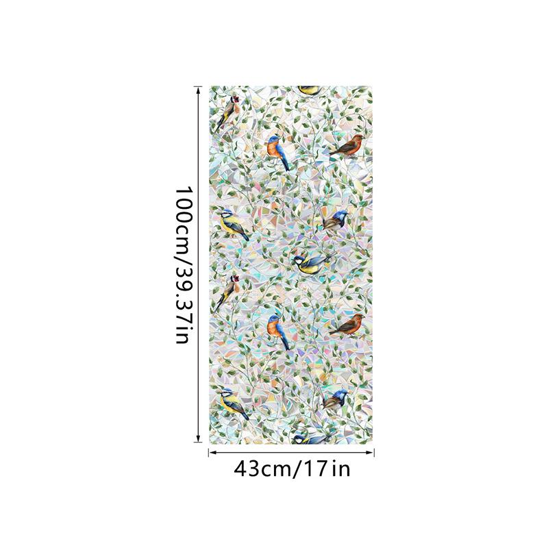 Window Film Static Cling Privacy Protection Stained Glass Film PVC Stained Colorful Plants Flowers Printed Home Decor Stickers