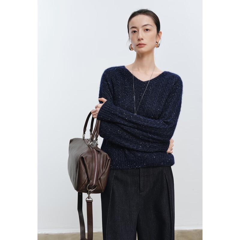 Eifini Women's V-Neck Shimmer Cashmere Blend Pullover Sweater