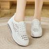 Women's Hole Sneakers Height Increase White Leather Platform Casual Summer Thick Sole Elevator Shake Shoes