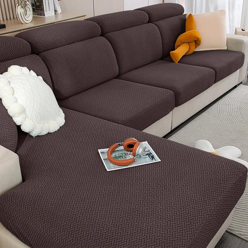 Jacquard Stretch Fabric Sofa Cover Plain Seat Couch Covers for Sofa Living Room Removable Seat Case Chaise Lounge Slipcover Pets