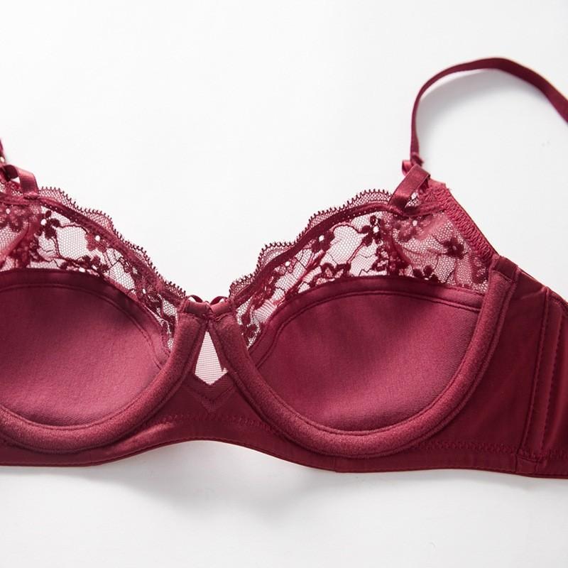 French sexy thin big breasts show small anti-sagging gathering bra natal year burgundy lace women's underwear