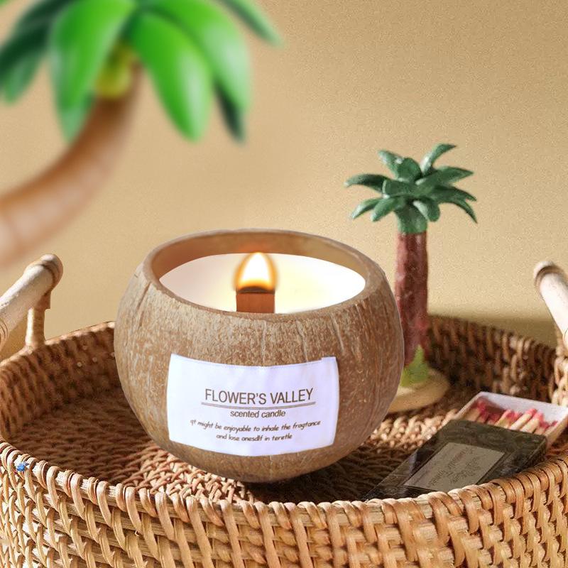 Coconut Shell Scented Candles Handmade Home Incense Bedroom Creative Ornaments Fragrance Soy Wax Gift Box