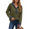 Women's Color Button Front Pullover Sweatshirt with Long Sleeves and Round Neck