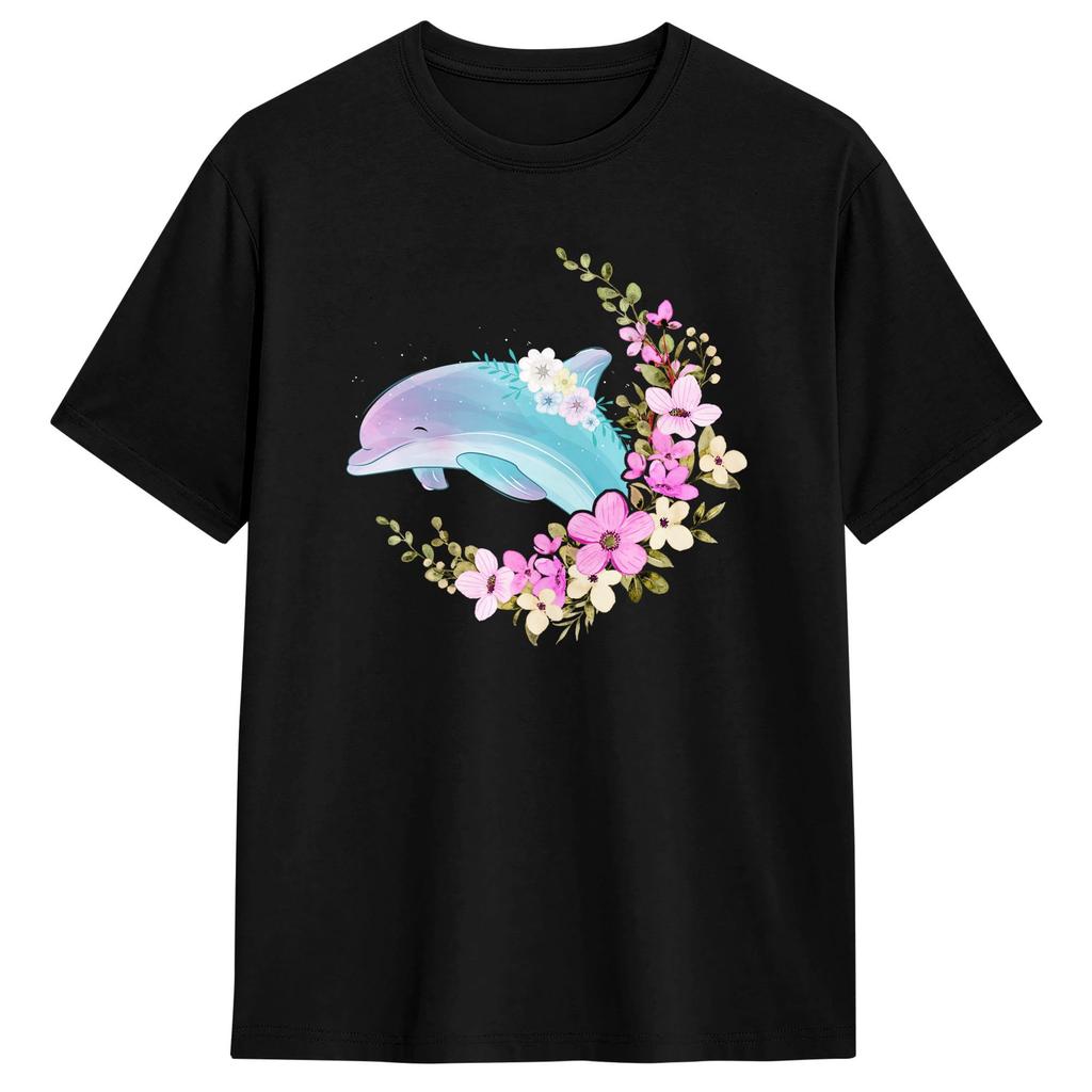 Dolphin Colorful Rainbow Oceanscape Tshirt Summer Streetwear Tshirts 100 Cotton Fashion Tshirt For Unisex Casual Clothes