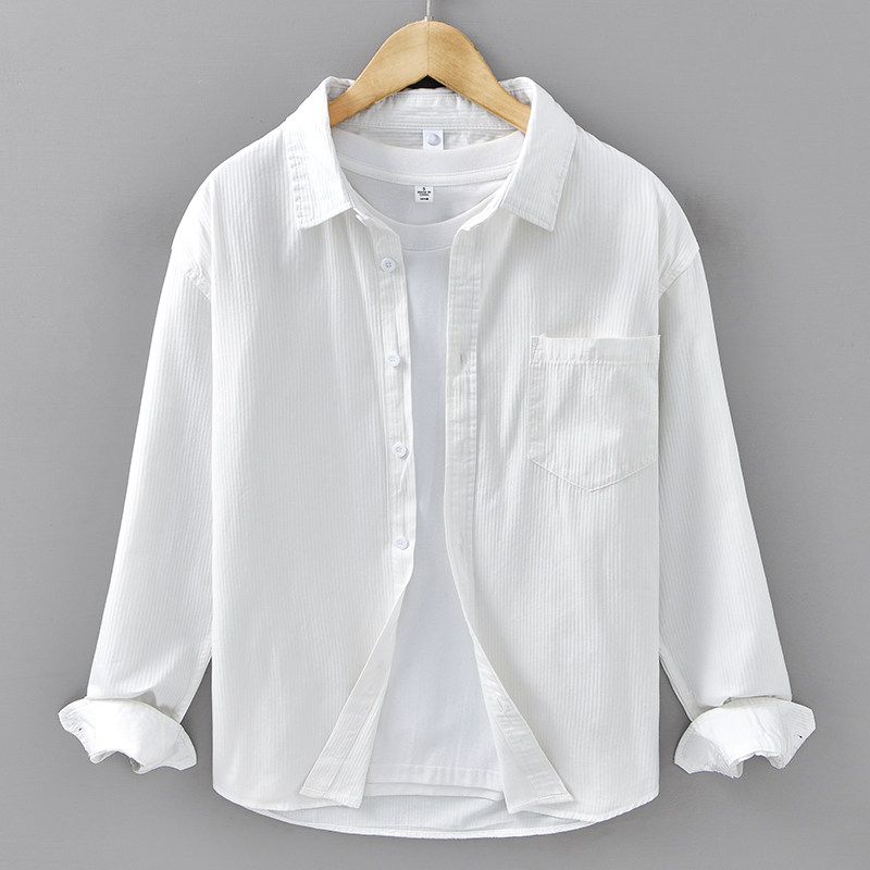 Spring and Autumn New Style Simple and Fashionable Long-Sleeved Shirt for Men, Pure Cotton Washed, High-Quality, Loose, Casual and Versatile Shirt