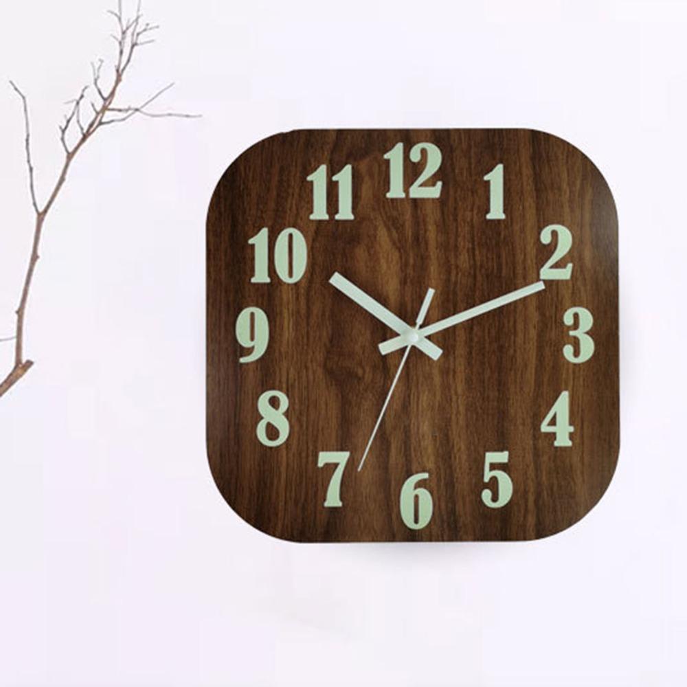 12 Inch Wooden Wall Clock brown Square Wall Clock Night Light Luminous Wall Clock For Living Room
