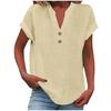 2025 Women's Solid Color V-Neck Buttoned Cotton-Linen Short-Sleeve Top