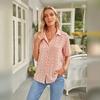 Haut chemisier chemise pour femme, été, col à revers, couleur unie, ample, manches courtes, polyvalent