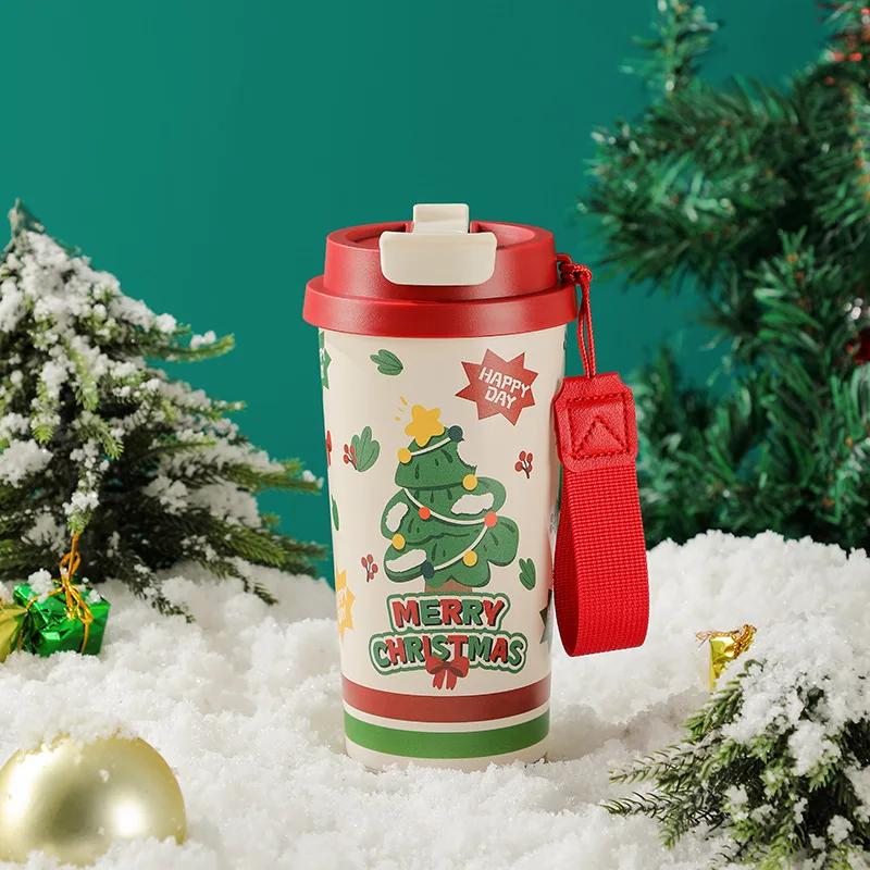 500ML Christmas 316 Stainless Steel Coffee Cup Double Drink Insulated Cup Female Water Cup Christmas Small Gift