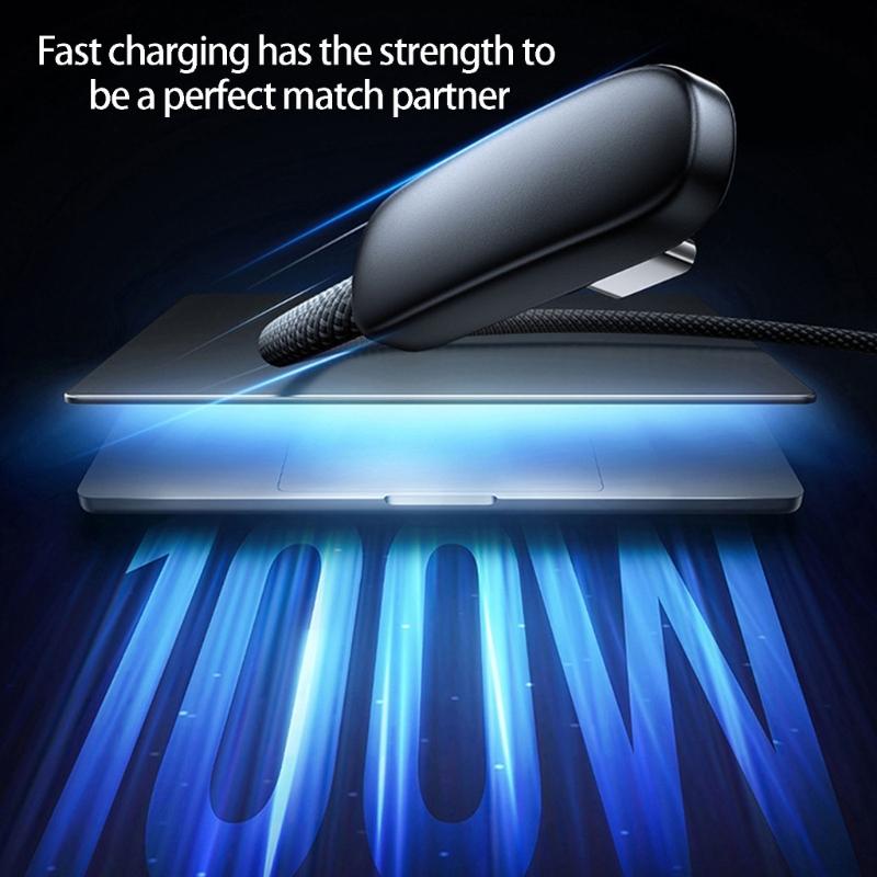 100w USB To USB C Cable Nylon Braided 90 Degree Elbow Fast Charging Data Cord For Mobile Phone Type C Quick Wire