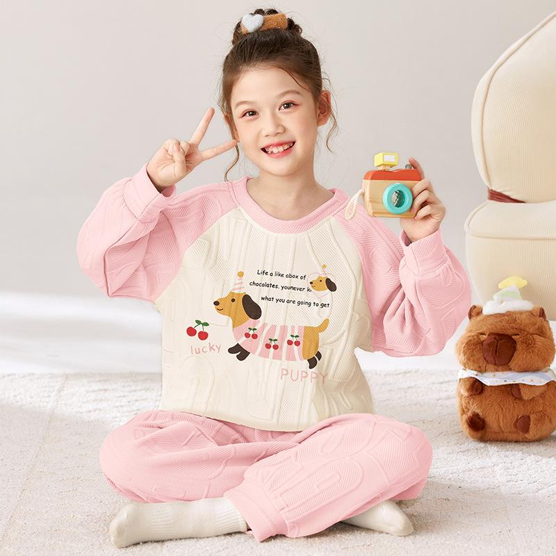 Kinder Flanell Pyjama Set Jungen Mädchen Warm Langarm Oberteil Und Hose Nachtwäsche Winter Haus Nachtwäsche