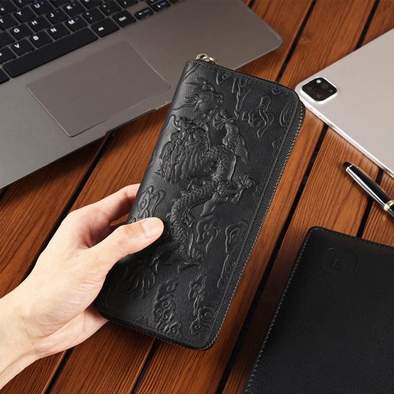 

Crazy Horse Leather National Trend Long Wallet Men s Large-capacity Zipper Clutch Authentic Retro Style Card Bag 19x9x3cm