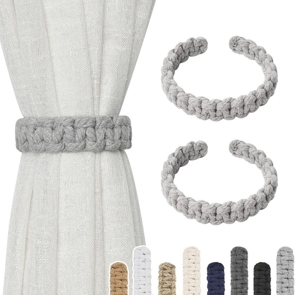 2Pcs Boho Style Retro Curtain Tie Rope Handwoven Vintage Curtain Strap Twist Knotted Adjustable Curtain Holder Living Accessory