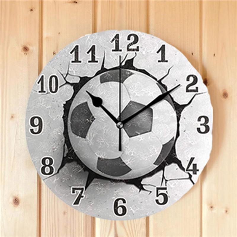 A44Z-12Inch Football Wall Crack Clock Round Wall Clock Mute Quartz Table Clock Bedroom Living Room Home Decoration Wall Watch