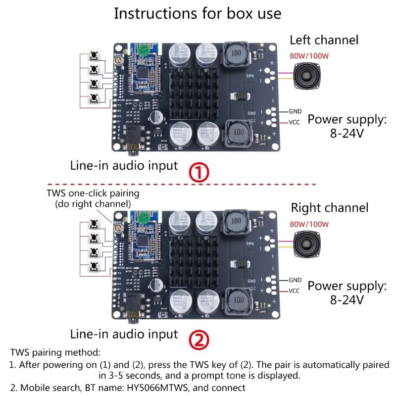 Bluetooth-compatible 5.0 Power Amplifier Board Mono 80W/100W AUX Input Line In Supports Serial Port Renaming Password