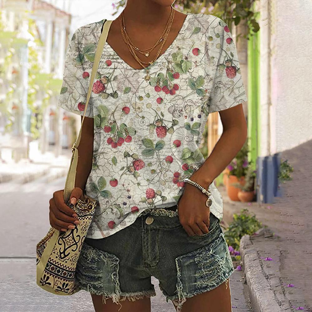 Tricouri cu mâneci scurte pentru femei, cu decolteu în V, cu imprimare cu albine, ocazional, cu mâneci, tricou supradimensionat, îmbrăcăminte de modă pentru femei, vară