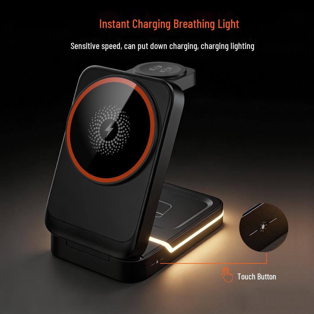 15W 3-in-1 Magnetic Wireless Charger Stand for Phone, Watch, Earbuds – Fast Charging, Portable, Foldable Desk Accessory