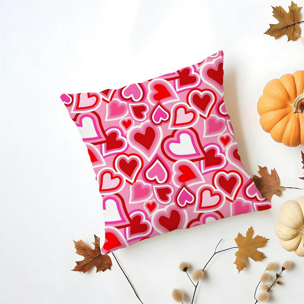 Casual Red Pink Fashion LOVE Style Cushion Cover Washable Linen Pillowcase Soft for Daily Sofa Bed Home Room Decor