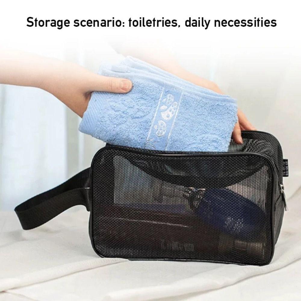 Portable Mesh Shower Bag Quick Dry Cosmetic Organizer Case Practical Tote Bag  Camping