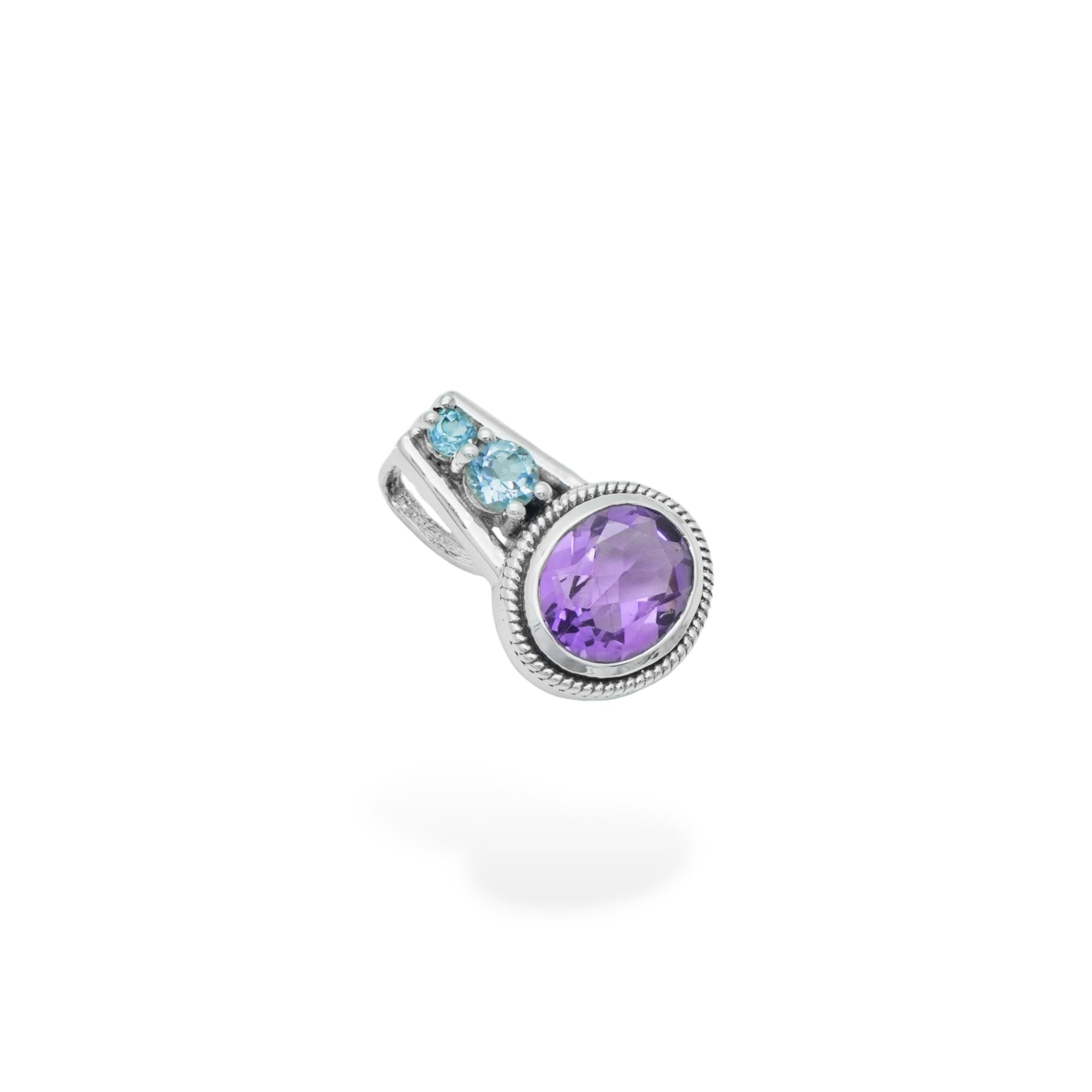 

Amethyst & Blue topaz small pendant 92.5% sterling silver jewelry gift for daughter білий