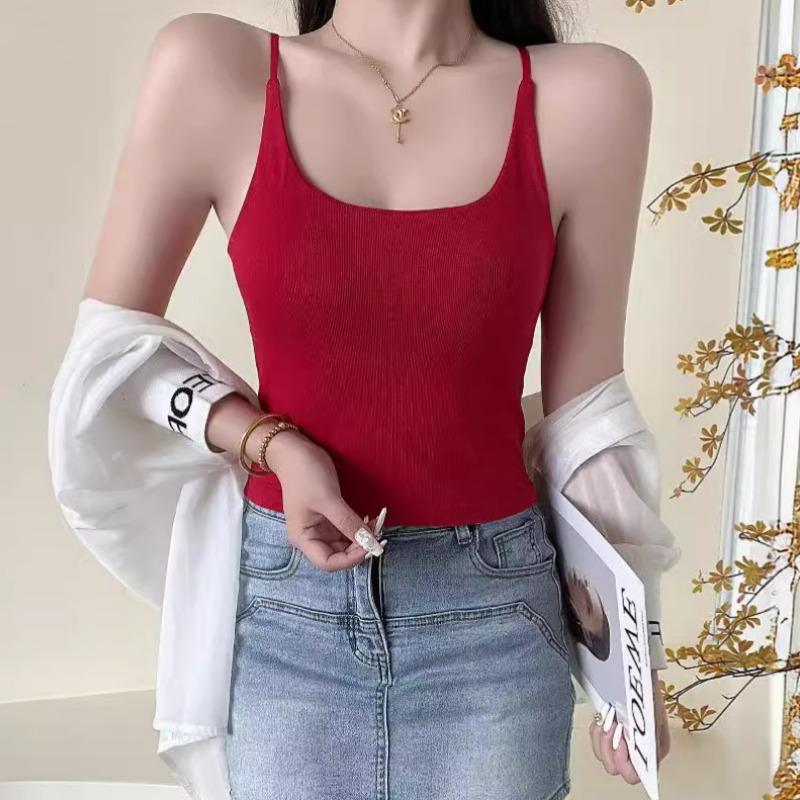 Spring/summer New Spice Girl Pure Color with Breast Pad Beautiful Back Halter Outside Wear Inside with A Base Comfortable Sleeveless Slim Vest Woman