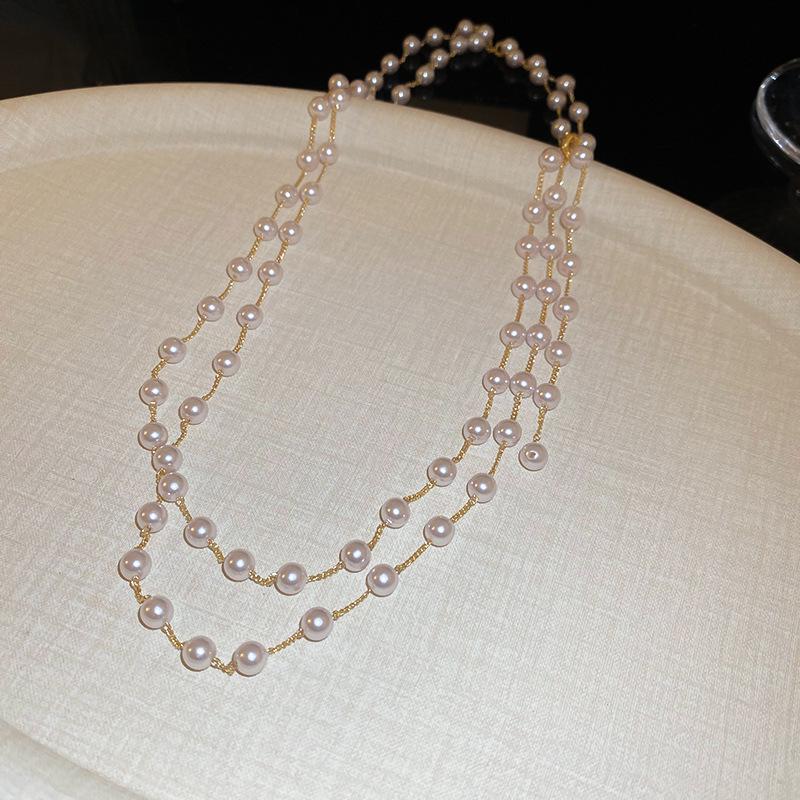 Vintage French Pearl Sweater Necklace: Elegant, Extra-Long Design for Versatile Fashion