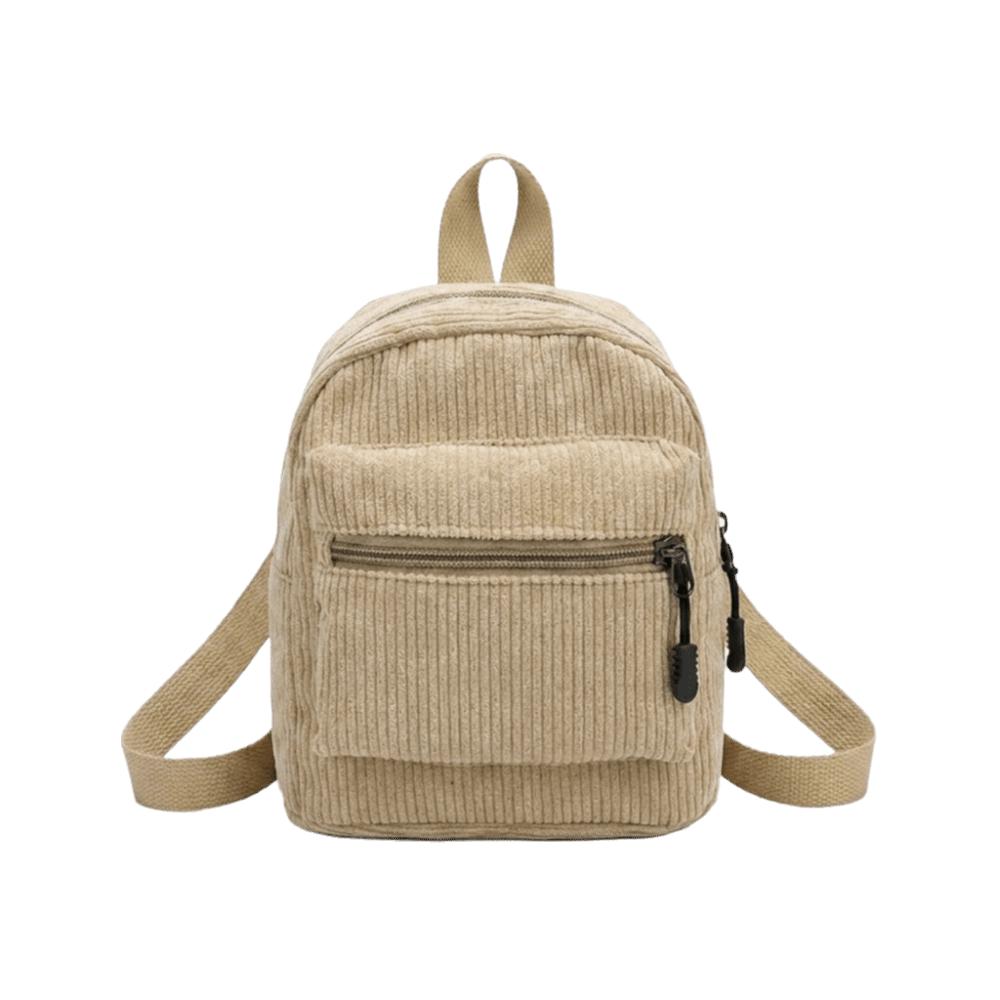 Zipper Double Shoulder Bag Lightweight Daypack Korean Style Corduroy Mini Backpack Casual Travel