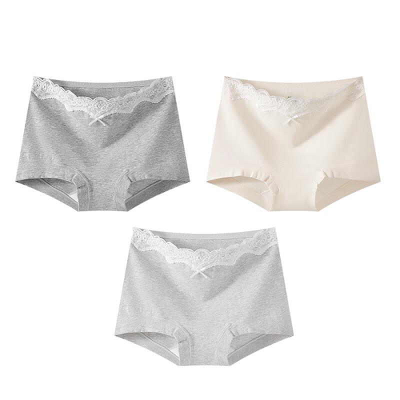 MIIOW Women's French Lace Antibacterial Flat-Leg Briefs, 3-Pack