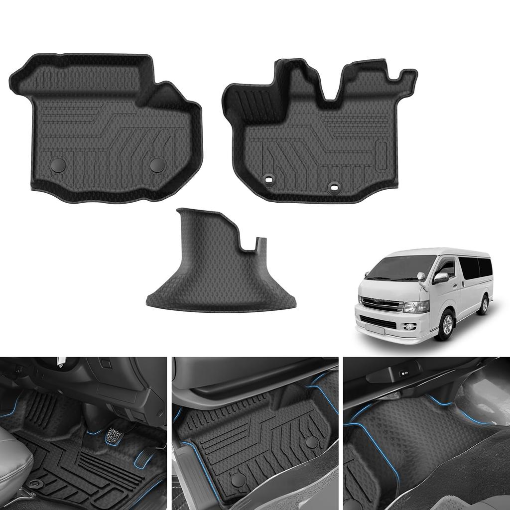 Cartist 3D Floor Mats for Toyota Hiace 200 Series Wide Body and 2004 and TPE Material Custom Design for First Easy Protective Car 3PSC Pattern (Models