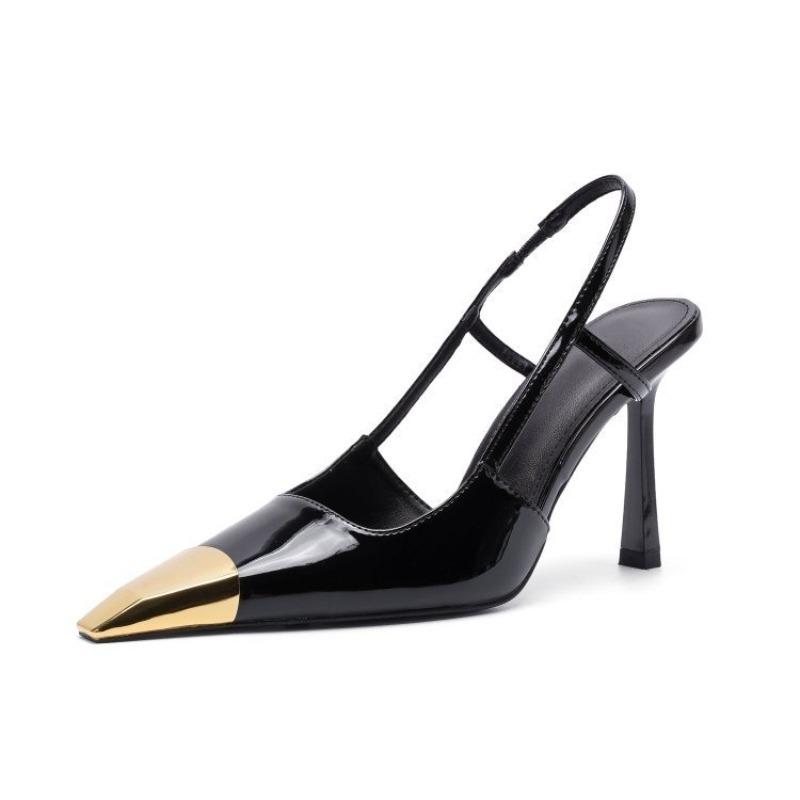 Fashion Designer Metal Toe Women Sandals Sexy Leopard Print Slingbacks Sandal Pointed Toe Thin High Heeled Sandals Party Dress Sandalias