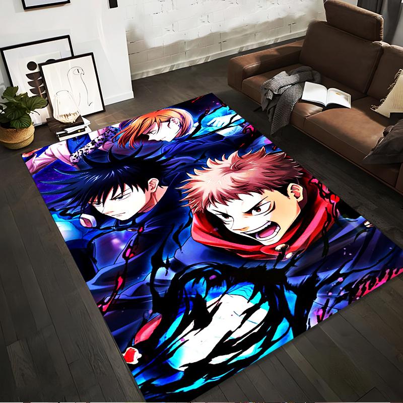 Anime Style Carpet with Vibrant Characters in Dynamic Action Scene Suitable for use as an anti-slip for living room bedroom sofas