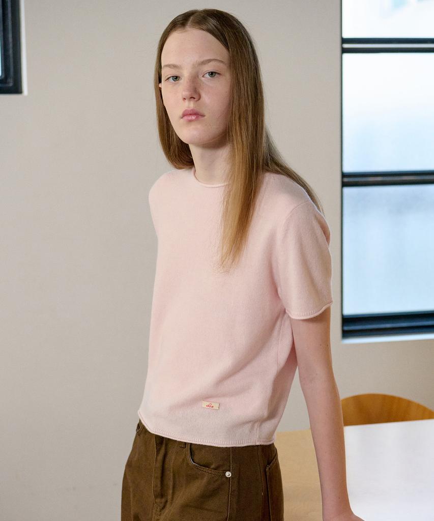 AHWE Half Sleeve Round Neck Knit_Baby Pink