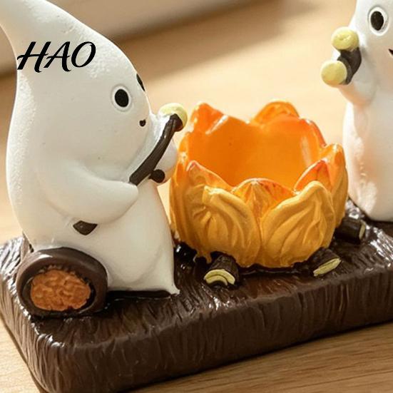Night Atmosphere Light Base Cute Ghost And Bonfire Figurine, Resin Campfire Ornament for Halloween Tabletop Gift Friends Decor, Cartoon Double Statue